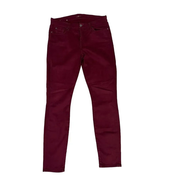 7 For All Mankind Women's Burgundy Skinny Jeans Size 29 Low Rise Slim‎ Fit - Picture 1 of 6